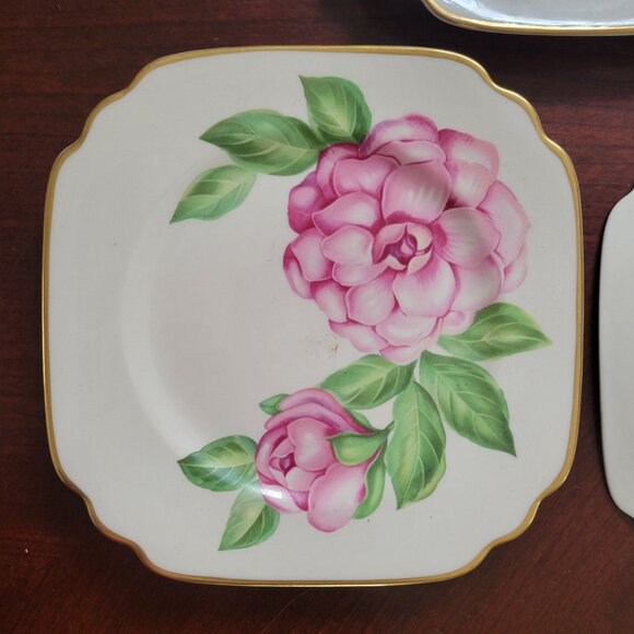 Vintage Syracuse China Floral Plates Square With Gold Trim Peony & Camellia Desi - Picture 4 of 8